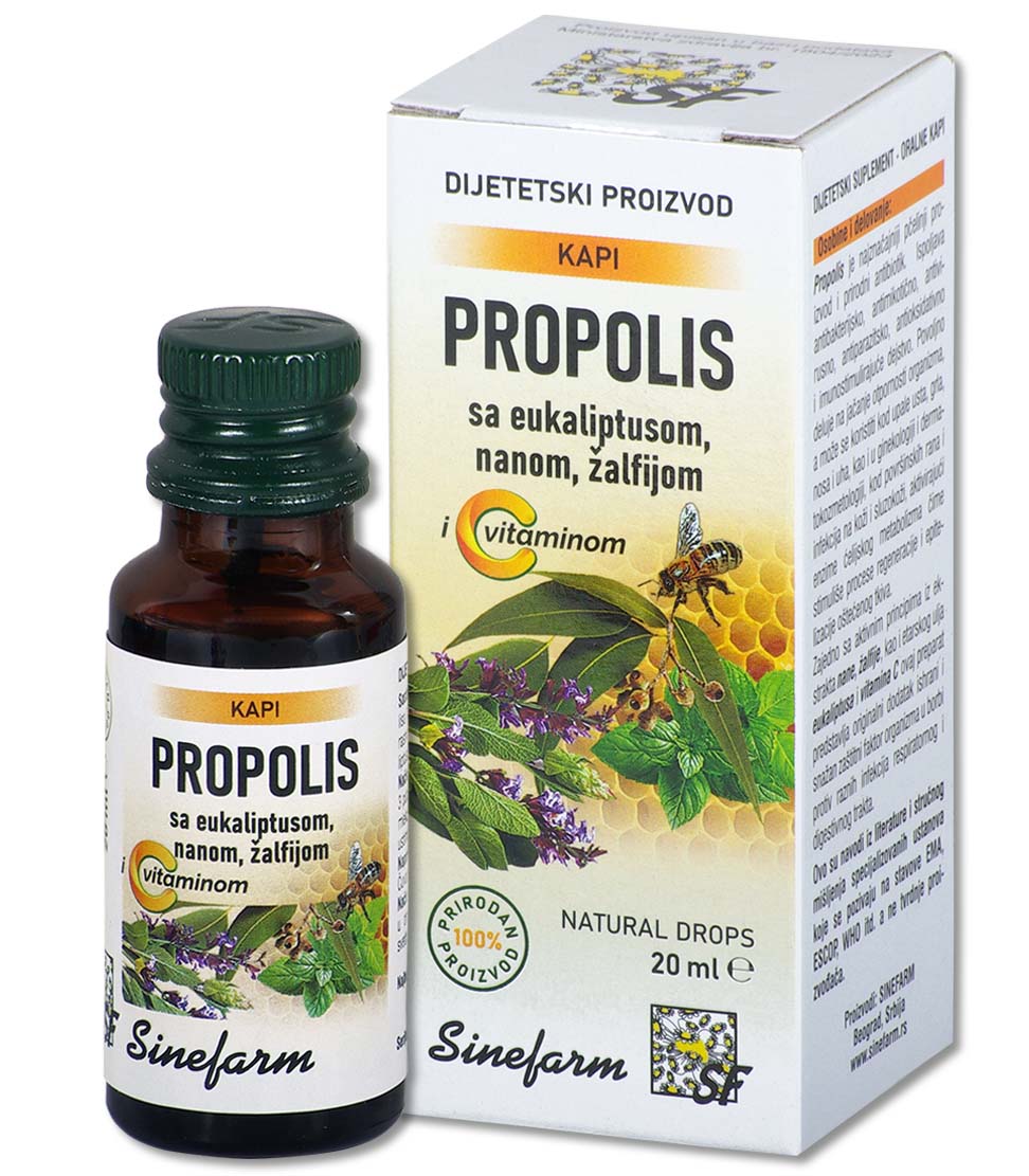 Propolis kapi sa nanom, žalfijom, eukaliptusom <br>i C vitaminom-20 ml-e